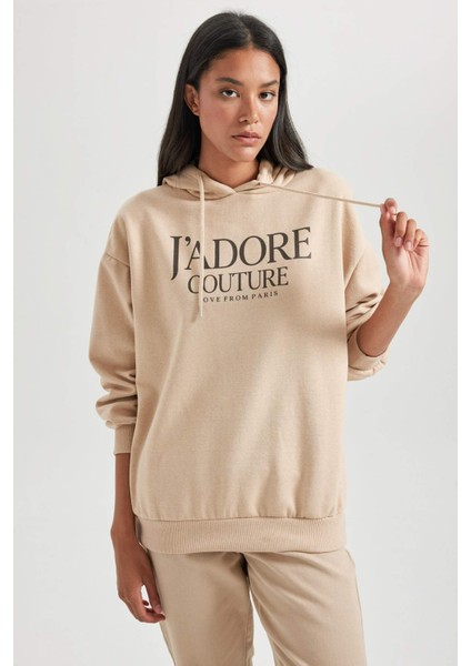 Oversize Fit Kapüşonlu Kalın Sweatshirt B4056AX23AU