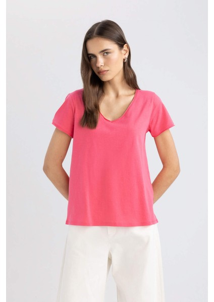 Regular Fit V Yaka Basic Düz Kısa Kollu Tişört K1507AZ24SM