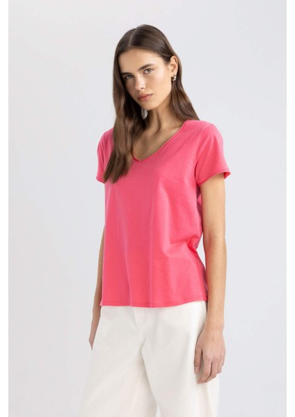 Regular Fit V Yaka Basic Düz Kısa Kollu Tişört K1507AZ24SM
