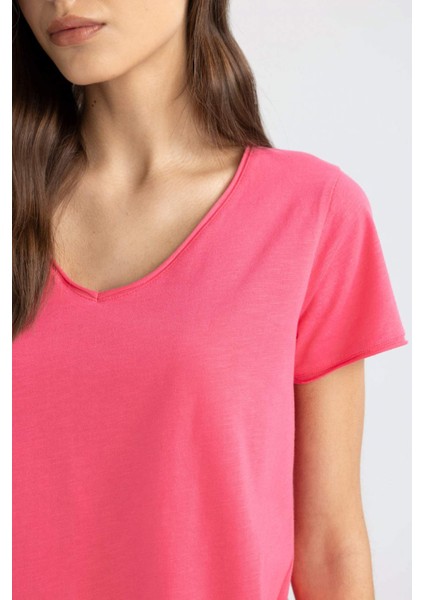 Regular Fit V Yaka Basic Düz Kısa Kollu Tişört K1507AZ24SM