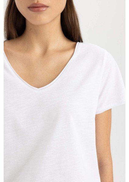 Regular Fit V Yaka Basic Düz Kısa Kollu Tişört K1507AZ24SM
