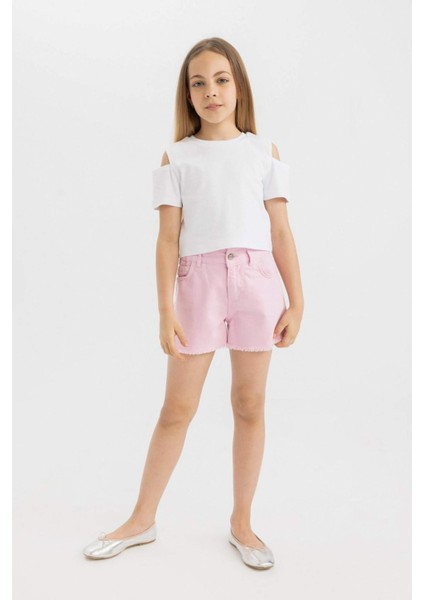 Kız Çocuk Slim Fit Dar Kesim Bisiklet Yaka Basic Düz Ribana Kısa Kollu Tişört C9714A824HS modelleri