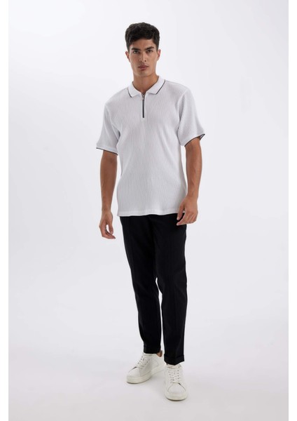Slim Fit Dar Kesim Kısa Kollu Fitilli Kaşkorse Yarım Fermuarlı Polo Tişört D3948AX24SM fiyatları