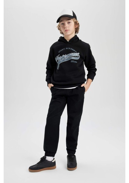 Erkek Çocuk Beli Bağcıklı Cepli Lastikli Paça Jogger Basic Düz Pantolon