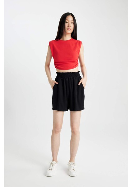 Slim Fit Dar Kesim Bisiklet Yaka Basic Düz Kolsuz Kırmızı Tişört A9420AX24SP