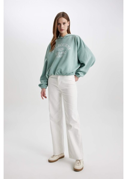 Relax Fit Kapüşonlu Baskılı Etek Ucu Lastikli Kalın Sweatshirt C4073AX23CW fiyatları