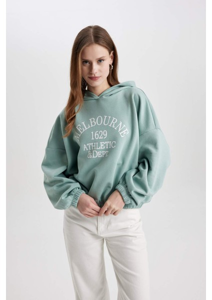 Relax Fit Kapüşonlu Baskılı Etek Ucu Lastikli Kalın Sweatshirt C4073AX23CW modelleri
