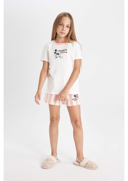 Kız Çocuk Disney Mickey & Minnie Pijama Takımı Kısa Kollu Üst Şort D2070A824SM