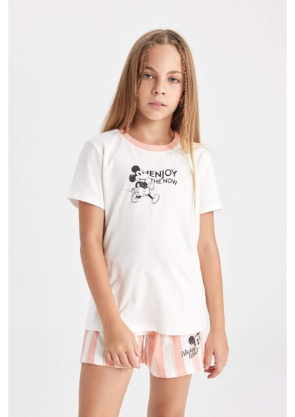 Kız Çocuk Disney Mickey & Minnie Pijama Takımı Kısa Kollu Üst Şort D2070A824SM