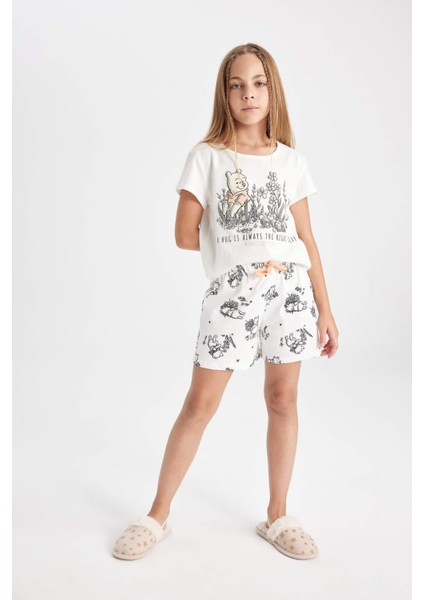 Kız Çocuk Pijama Takım Disney Winnie The Pooh Kısa Kollu Üst Beli Lastikli Şort Alt D2069A824SM