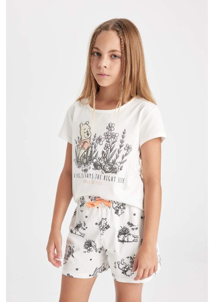 Kız Çocuk Pijama Takım Disney Winnie The Pooh Kısa Kollu Üst Beli Lastikli Şort Alt D2069A824SM
