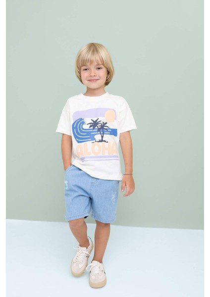 Erkek Bebek Etiket Baskılı Jean Şort C2305A524SM