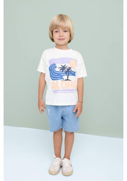 Erkek Bebek Etiket Baskılı Jean Şort C2305A524SM