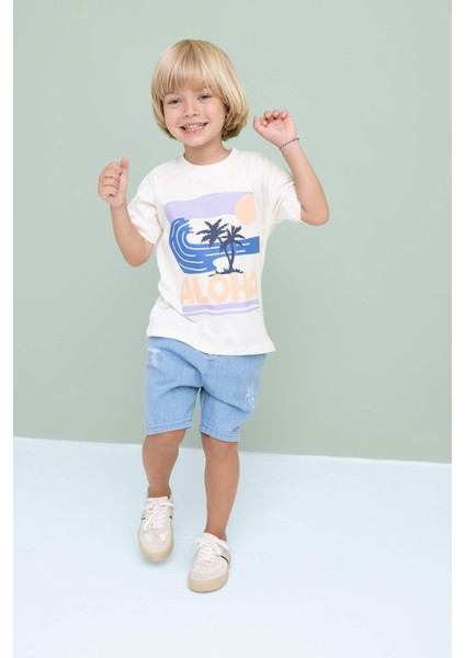 Erkek Bebek Etiket Baskılı Jean Şort C2305A524SM