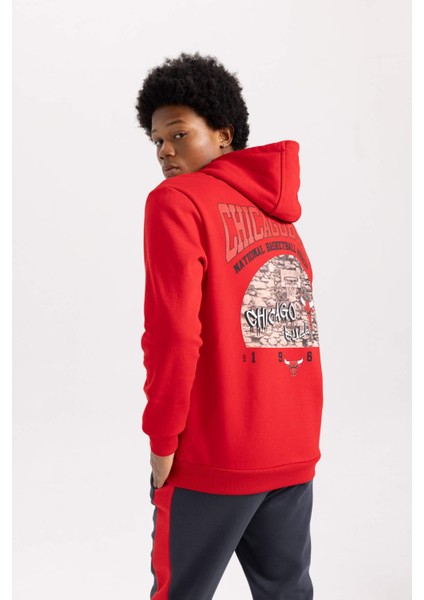 Fit NBA Chicago Bulls Standart Fit Kapüşonlu Kalın Sweatshirt A9788AX23WN