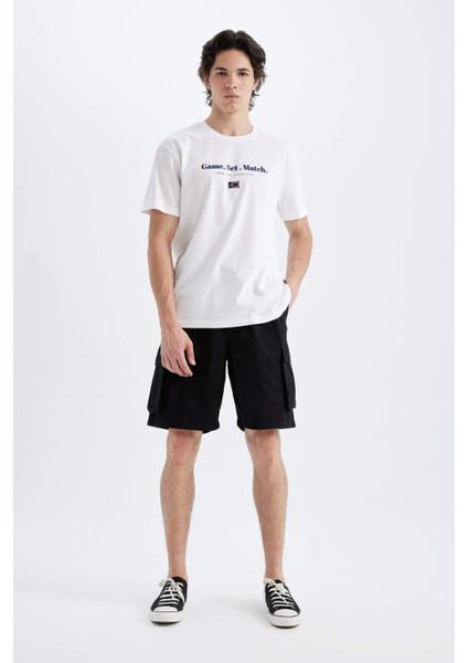 Relax Fit Düz Paça Gabardin Kargo Bermuda Şort C5400AX24SM