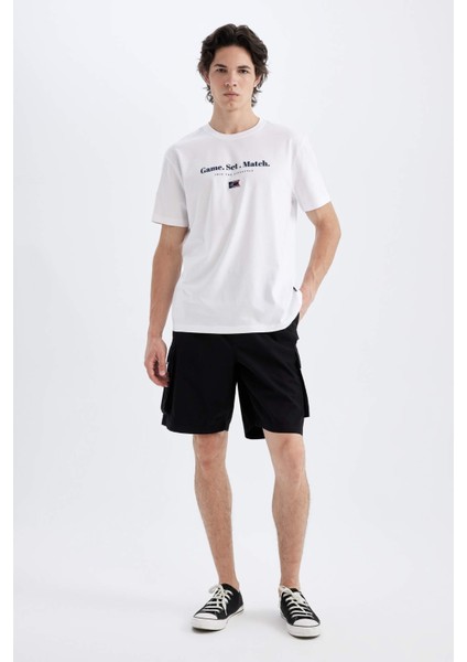 Relax Fit Düz Paça Gabardin Kargo Bermuda Şort C5400AX24SM