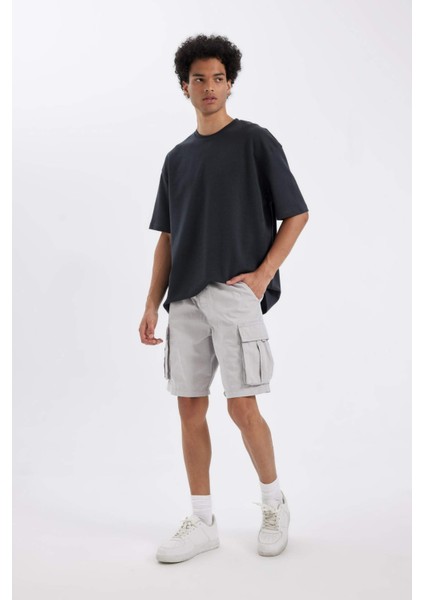 Relax Fit Düz Paça Gabardin Kargo Bermuda Şort C5400AX24SM
