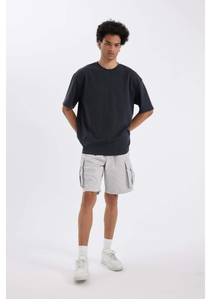 Relax Fit Düz Paça Gabardin Kargo Bermuda Şort C5400AX24SM