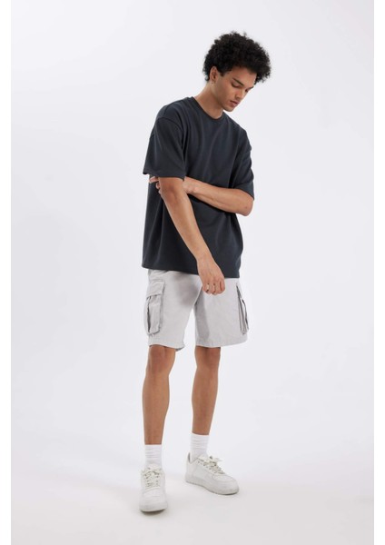 Relax Fit Düz Paça Gabardin Kargo Bermuda Şort C5400AX24SM