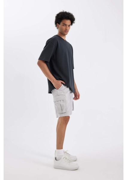 Relax Fit Düz Paça Gabardin Kargo Bermuda Şort C5400AX24SM