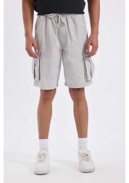 Relax Fit Düz Paça Gabardin Kargo Bermuda Şort C5400AX24SM