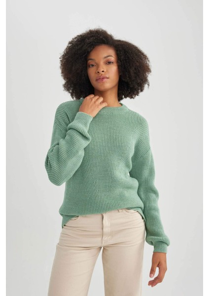 Regular Fit Bisiklet Yaka Basic Kazak H6905AZ23WN