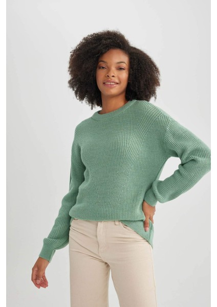 Regular Fit Bisiklet Yaka Basic Kazak H6905AZ23WN