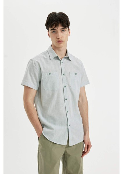 Slim Fit Dar Kesim Yazlık Çizgili Pamuklu Kısa Kollu Gömlek C7361AX24SM modelleri