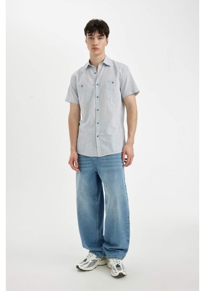 Slim Fit Dar Kesim Yazlık Çizgili Pamuklu Kısa Kollu Gömlek C7361AX24SM fiyatları