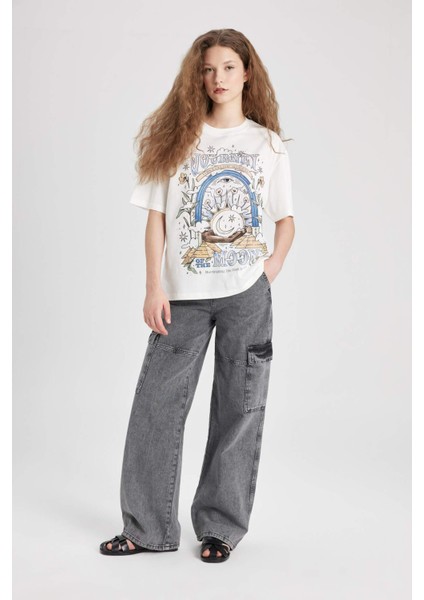 Loose Fit Bisiklet Yaka Baskılı Kısa Kollu Tişört C5956AX24SM