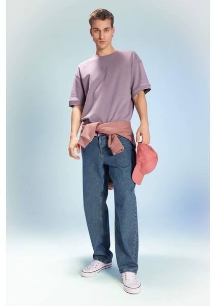 Loose Fit Bisiklet Yaka Baskılı Kısa Kollu Ağır Kumaş Tişört B9675AX23WN fiyatları