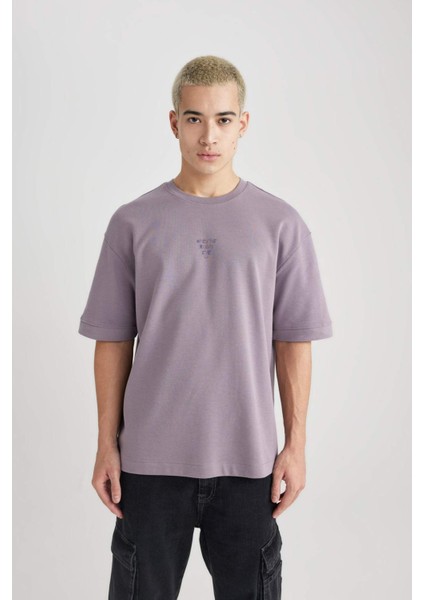 Loose Fit Bisiklet Yaka Baskılı Kısa Kollu Ağır Kumaş Tişört B9675AX23WN indirimleri