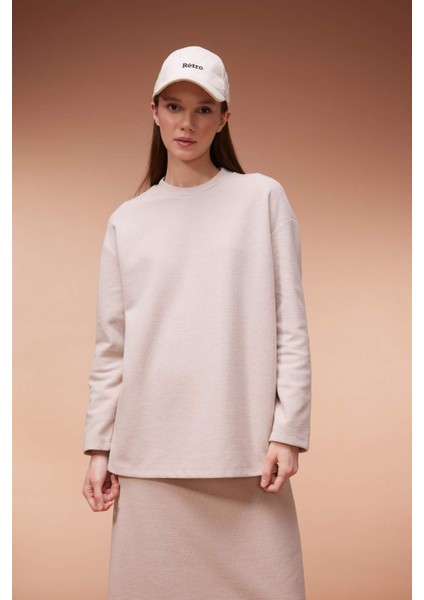 Regular Fit Bisiklet Yaka Selanik Kumaş Uzun Kollu Tişört Tunik B3552AX23WN
