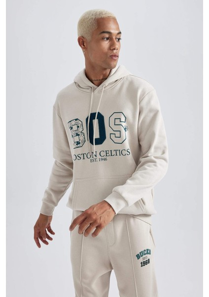 Fit NBA Boston Celtics Standart Fit Kapüşonlu Kalın Sweatshirt A9682AX23WN