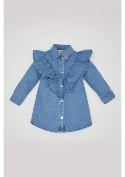 Kız Bebek Uzun Kollu Jean Elbise B8210A524SP