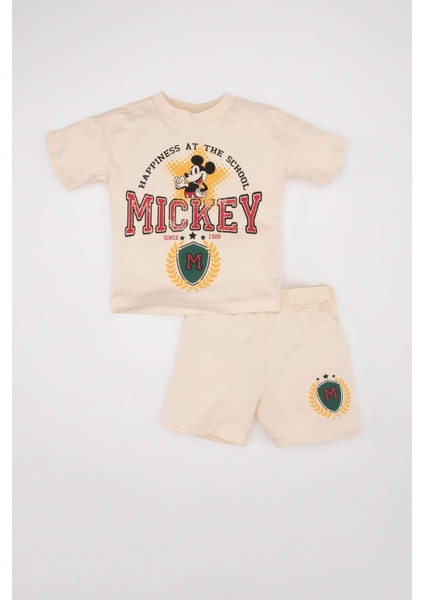 Erkek Bebek 2'li Takım Disney Mickey & Minnie Penye Kısa Kollu Tişört Beli Lastikli Şort