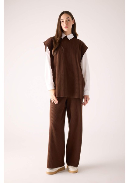 Relax Fit Triko Pantolon Beli Lastikli Basic Düz Geniş Paça Y1325AZ23AU