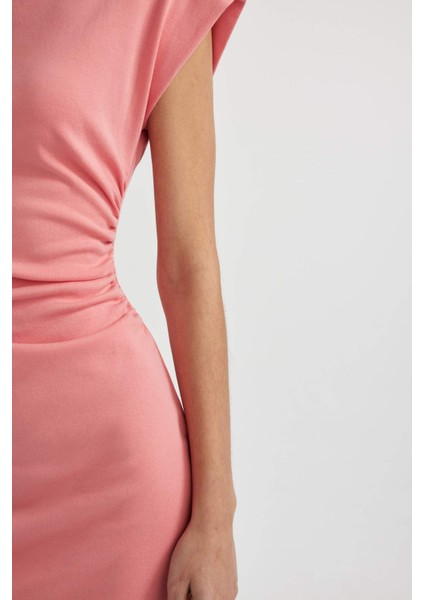 Bodycon Yuvarlak Yaka Penye Yarasa Kollu Mini Elbise C4513AX24SP