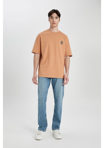 %100 Pamuk Comfort Regular Fit Rahat Kalıp Bisiklet Yaka Baskılı Kısa Kollu Tişört B5814AX24SP fiyatları