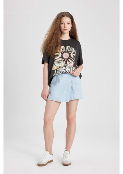 Loose Fit Bisiklet Yaka Baskılı Kısa Kollu Tişört C5957AX24SM