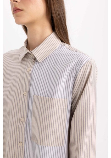 Relax Fit Çizgili Poplin Uzun Kollu Gömlek Tunik B6845AX24SP