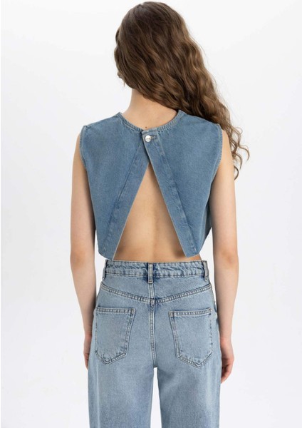 Crop Sırt Dekolteli Jean Bluz C1420AX24SM