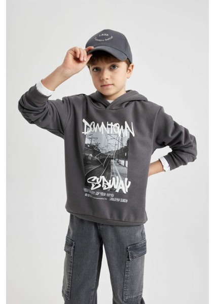 Erkek Çocuk Kapüşonlu Baskılı Kalın Sweatshirt B5862A823CW modelleri