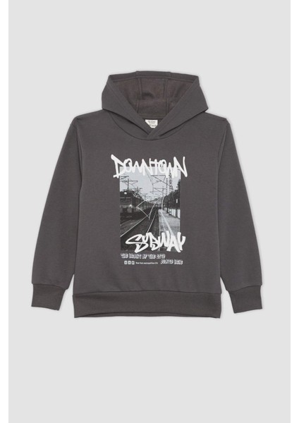 Erkek Çocuk Kapüşonlu Baskılı Kalın Sweatshirt B5862A823CW indirimleri