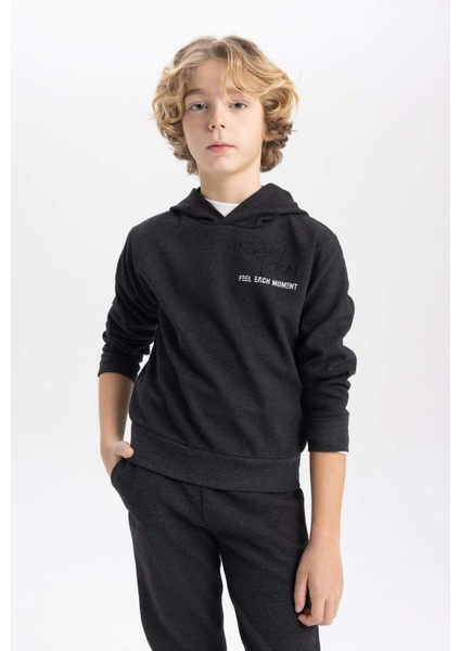 Erkek Çocuk Kapüşonlu Baskılı Sweatshirt Eşofman Altı 2'li Takım B6662A823WN