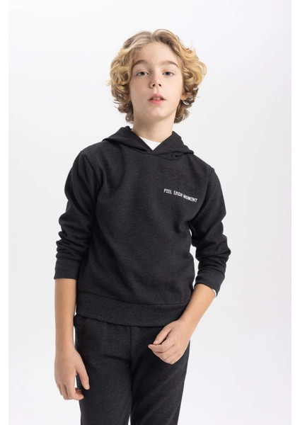 Erkek Çocuk Kapüşonlu Baskılı Sweatshirt Eşofman Altı 2'li Takım B6662A823WN