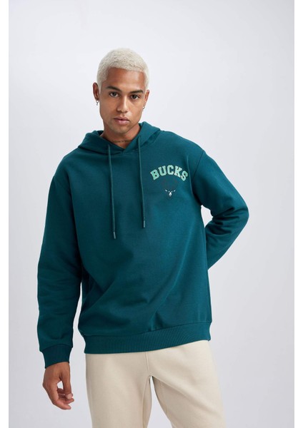 Fit NBA Milwaukee Bucks Standart Fit Kapüşonlu Kalın Sweatshirt A9675AX23WN