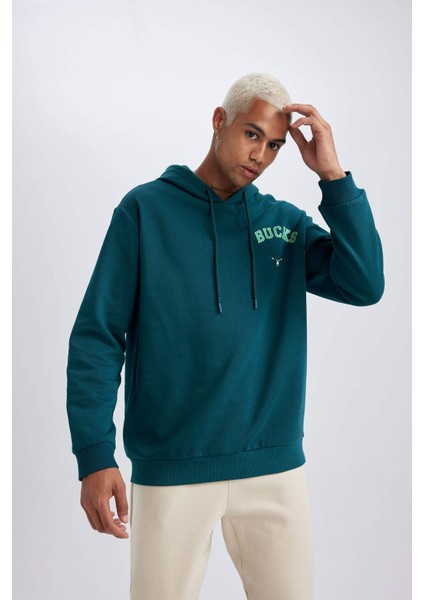 Fit NBA Milwaukee Bucks Standart Fit Kapüşonlu Kalın Sweatshirt A9675AX23WN