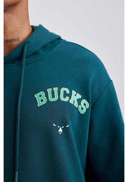 Fit NBA Milwaukee Bucks Standart Fit Kapüşonlu Kalın Sweatshirt A9675AX23WN